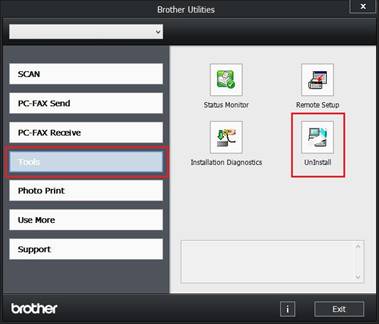 The Brother MFL-Pro Uninstaller window will appear. For USB cable users, ensure that the Brother machine is powered on and connected to the PC.