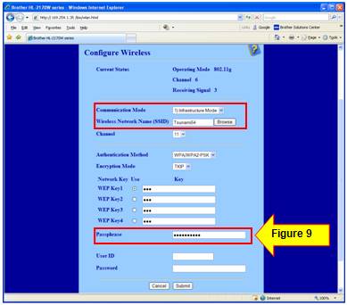 Click Submit to update the printer with your wireless settings (Figure 10).