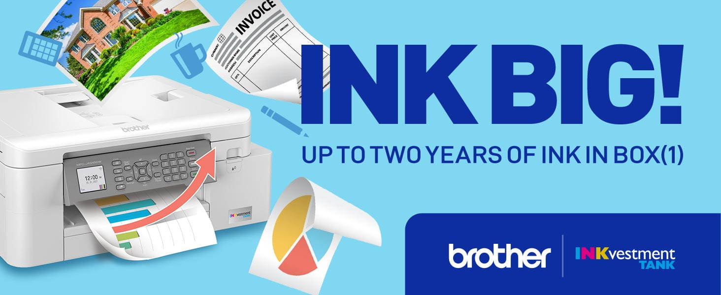 Brother MFCJ4345DWXL INKvestment Tank Printer: INK BIG! with up to two years of ink in-box
