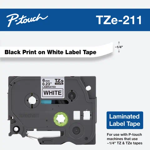 Photos - Other Consumables Brother ~1/4" Black Print on White label tape TZE211 