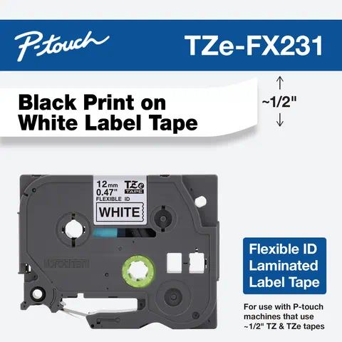 

Brother ~1/2" Black Print on White Flexible ID label tape