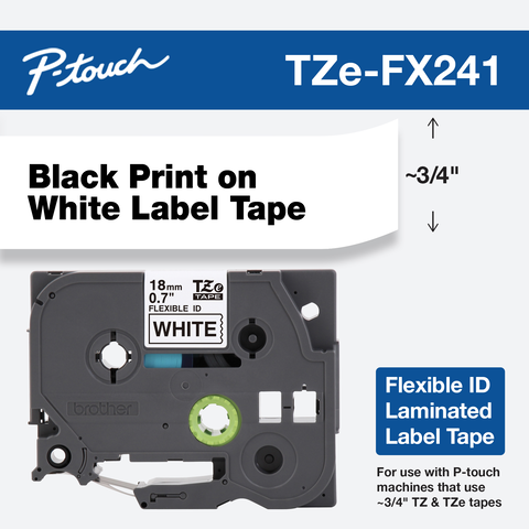 

Brother ~3/4" Black Print on White Flexible ID label tape