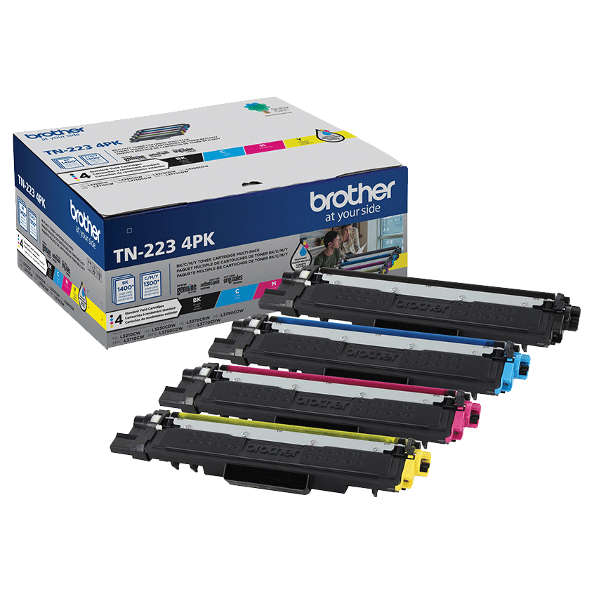 

Brother Standard-Yield Toner, 4 Pack (C/M/Y/BK), Yields approx 1,400 pages/black cartridge and 1,300 pages/color cartridge