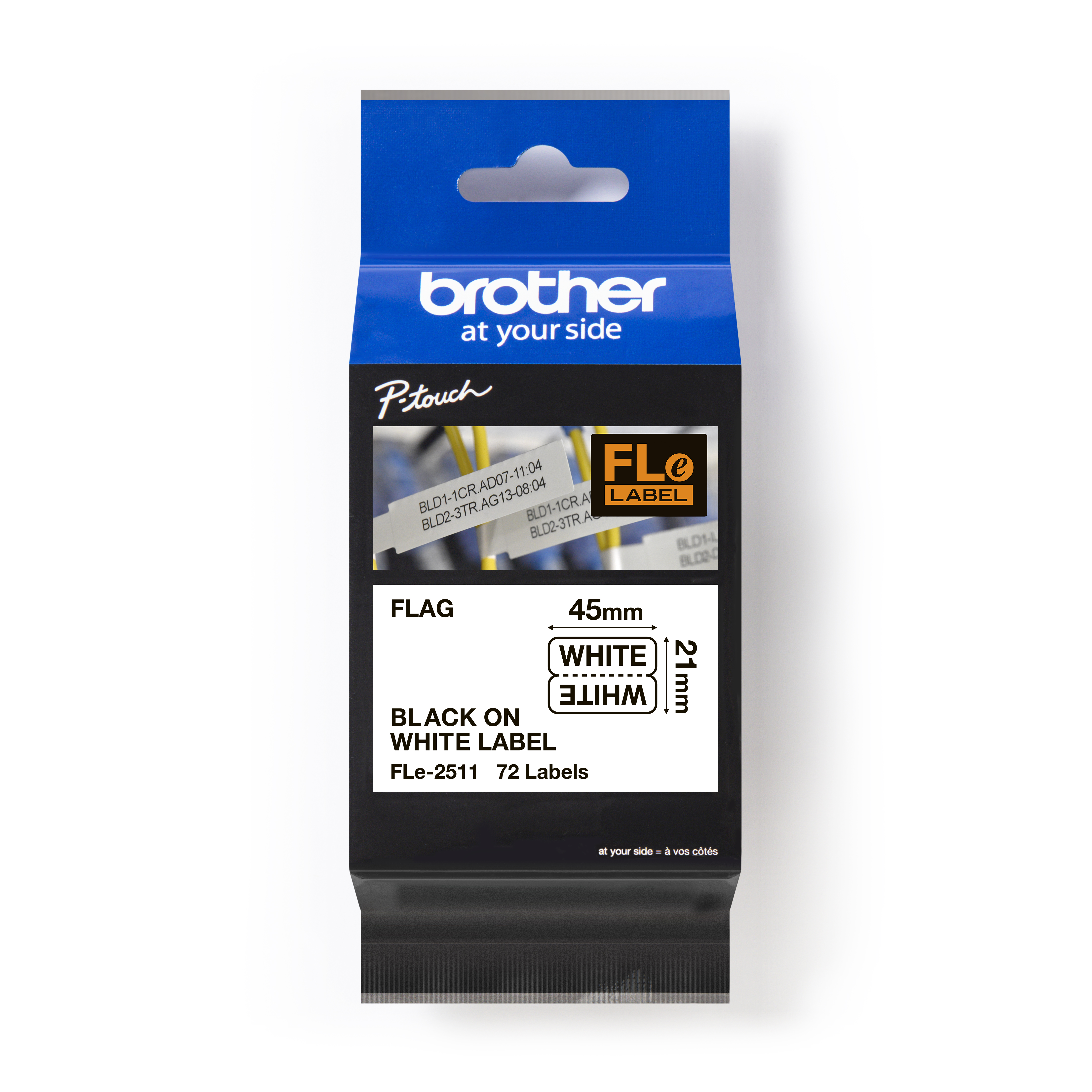 

Brother 21MM (0.82") x 45MM (1.7") Printed, 10.5MM (0.41") x 45MM (1.7") Folded/Applied, Polyester Black on White Flag Label