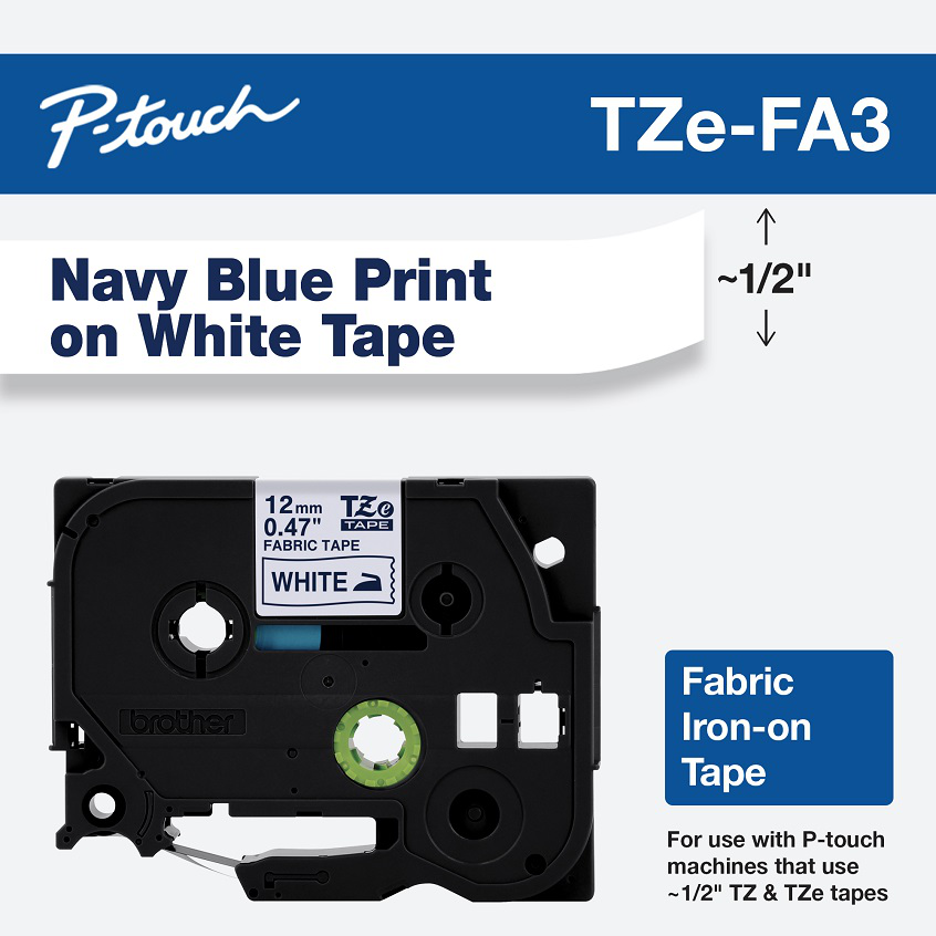 

Brother Navy Blue on White Fabric Iron-on Tape 12mm (0.47") 3m (9.8 ft)