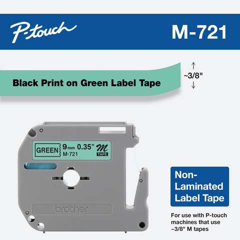 

Brother P-Touch 9mm (0.35") Black on Green Non-Laminated tape 8M (26.2 ft)