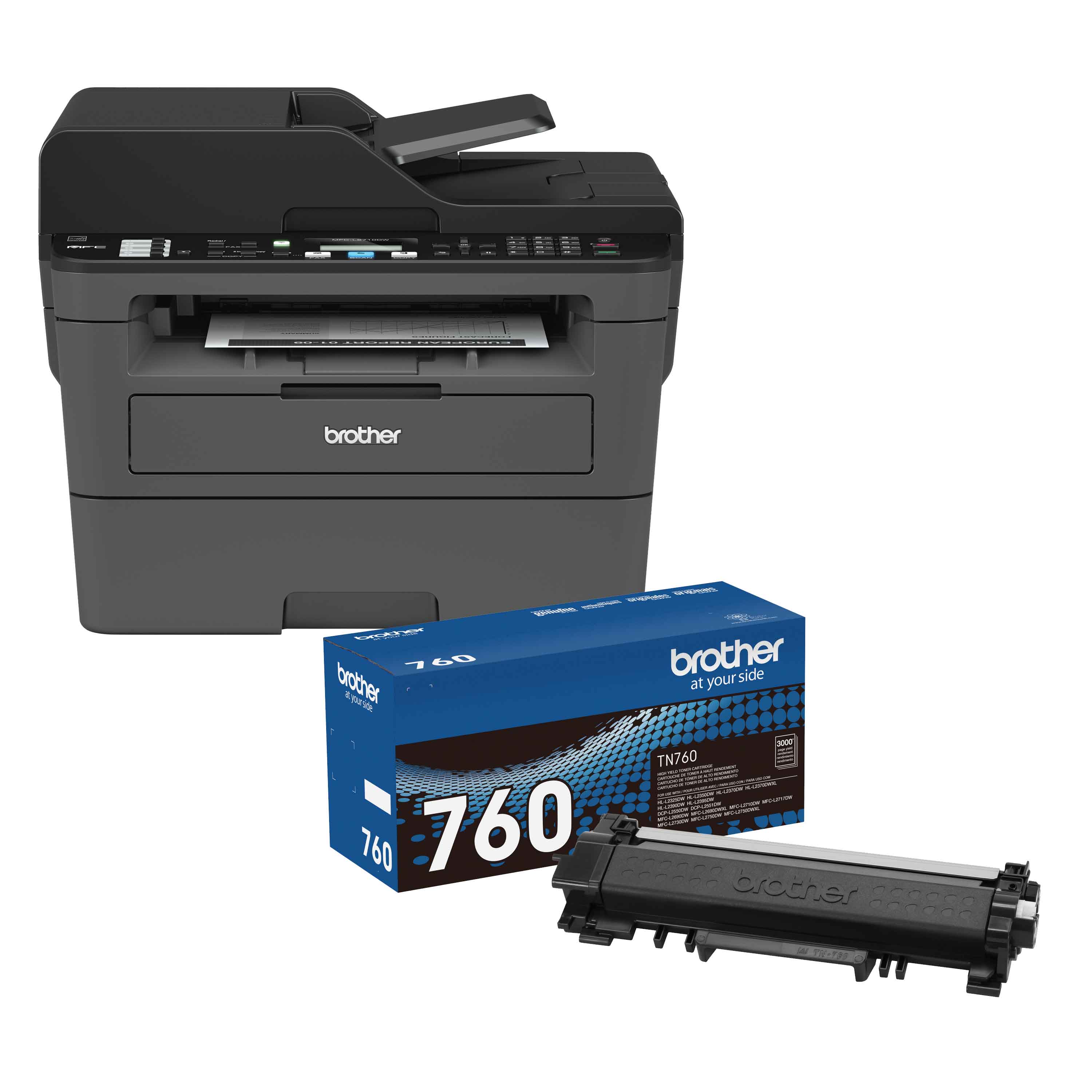 

Brother MFC-L2710DW Monochrome Compact Laser All-in-One Printer and TN760 Genuine High Yield Toner