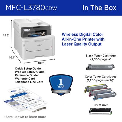 Brother DCPL3550CDW All-in-One Wireless Laser Colour Printer - Quick Look 