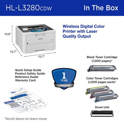 Brother HLL3240CDW, Impresora láser LED Color con Red Cableada y WiFi,  impresión automática a Doble Cara : : Informática