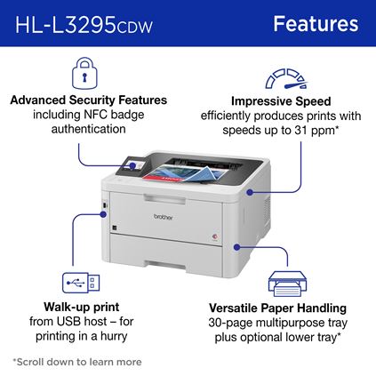 Brother HL-L3270CDW Compact Wireless Digital Color Laser Printer with NFC  for Home Office - Single-Function: Print Only - 2.7 Touchscreen, Auto