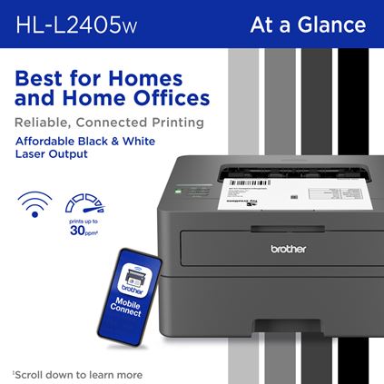 Brother HL-L2405W Wireless Compact Monochrome Laser Printer, Mobile  Printing, Refresh Subscription Ready