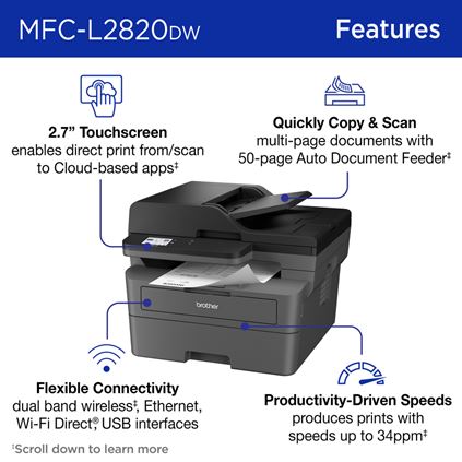 Imprimanta multifunctionala Brother MFC-L2827DW MFC-Laser A4  (MFCL2827DWRE1)