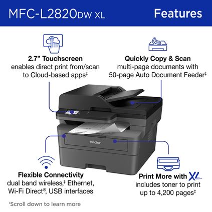 Impresora Multifunción Láser Monocromo MFC-L2827DWXL Brother