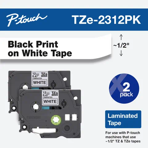 

Brother ~1/2" Black Print on White label tape - 2 Pack